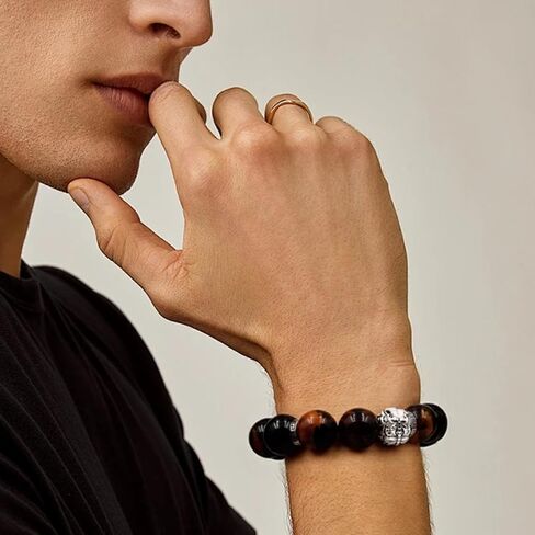 Men's Tiger Eye Bracelet 14mm - Unisex Triple Protection Bead Bracelet, Large Size in Saudi Arabia