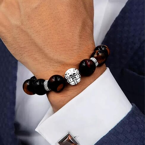 Men's Tiger Eye Bracelet 14mm - Unisex Triple Protection Bead Bracelet, Large Size in Saudi Arabia
