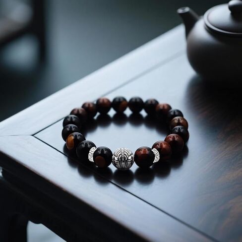 Men's Tiger Eye Bracelet 14mm - Unisex Triple Protection Bead Bracelet, Large Size in Saudi Arabia