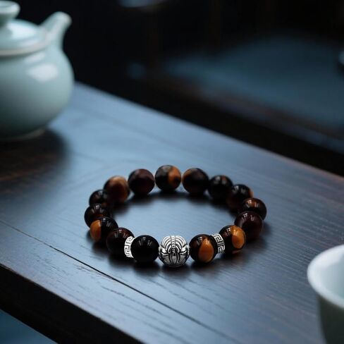 Men's Tiger Eye Bracelet 14mm - Unisex Triple Protection Bead Bracelet, Large Size in Saudi Arabia