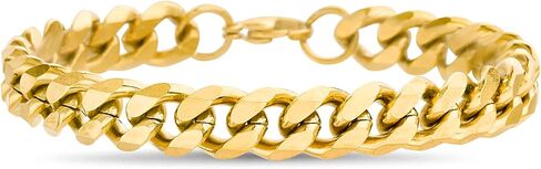 Nautica 9 mm Curb Chain Bracelet for Men 14K Yellow Gold IP Plated Stainless Steel 8.5 Inches in Kuwait