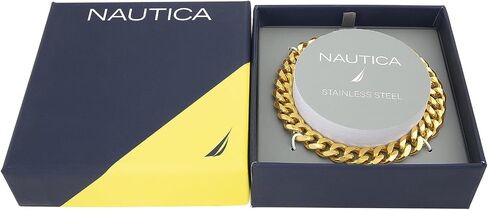 Nautica 9 mm Curb Chain Bracelet for Men 14K Yellow Gold IP Plated Stainless Steel 8.5 Inches in Kuwait