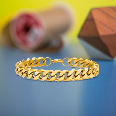 Nautica 9 mm Curb Chain Bracelet for Men 14K Yellow Gold IP Plated Stainless Steel 8.5 Inches in Kuwait