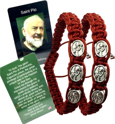 Westmon Works St Pio Bracelet Set Adjustable Macrame Fashion with USA Made Catholic Saint Prayer Card, Pack of 2 in Kuwait