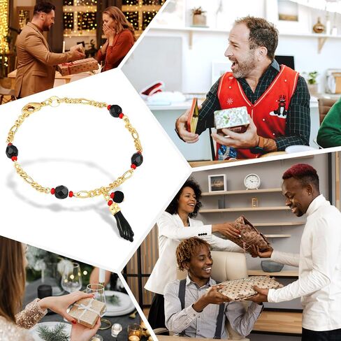 Azabache Bracelet for Women and Men, Genuine Jet Stone and Figa Hand for Spiritual Evil Eye Protection Mal de Ojo and Good Luck Figaro 14k Gold-Plated, 7.5" in Saudi Arabia