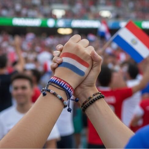 FAHARI Paraguay Beaded Flag Bracelet, Handmade Adjustable String Bracelet, Patriotic Gift for Soccer Fans in Kuwait