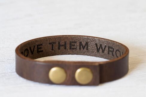 Men’s Leather Bracelet Personalized – Full Grain Leather Cuff, Custom Engraving, Solid Brass Snaps, Handmade in USA, Adjustable Fit Gift for Men in Kuwait