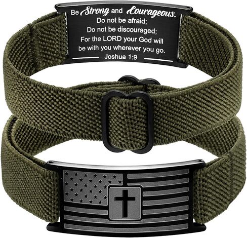 RWQIAN American Flag Cross Bracelet for Men Mens Cross Bracelet Engraved Bible Verse Bracelets Adjustable Elastic Stretch Strap Bracelets for Valentines Day Christian Easter Gifts in Saudi Arabia