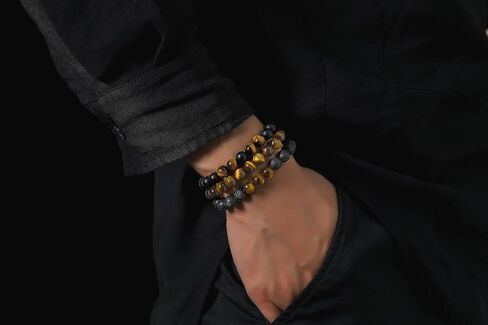 Mens Bead Bracelet Set Natural 8MM Tiger Eye Lava Stone Black Onyx Crystal Beaded Tiger Eye Bracelets Valentines Gifts For Men in Saudi Arabia
