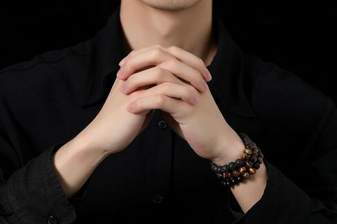 Mens Bead Bracelet Set Natural 8MM Tiger Eye Lava Stone Black Onyx Crystal Beaded Tiger Eye Bracelets Valentines Gifts For Men in Saudi Arabia