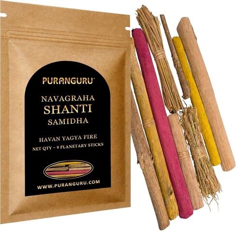 Navagraha Shanti Havan Samidha | 9 Planetary Sticks | Balance Cosmic Energy | Nine Sacred Religious Wooden Sticks | Navgrah Homam Yagya Vastu Puja Samagri | Spiritual Protection & Cleansing in Saudi Arabia
