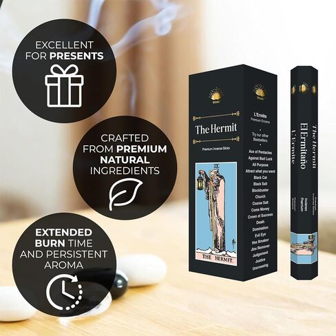 Hermit Tarot-Inspired Hexa Premium Incense Sticks – Wisdom, Introspection & Inner Guidance, Solitude, Self-Reflection, Inner Search,Aromatherapy, Handcrafted in India, Pack of 6, 20 Sticks per Pack. in Kuwait