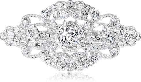 Silver Brooch Rhinestone Bridal Brooches Wedding Crystal Brooch Pin, Art Deco Vintage Floral Elegant Silver Accessory for Dresses in Kuwait
