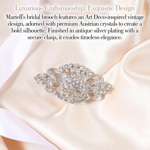 Silver Brooch Rhinestone Bridal Brooches Wedding Crystal Brooch Pin, Art Deco Vintage Floral Elegant Silver Accessory for Dresses in Kuwait