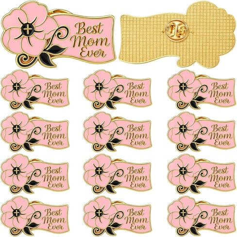 Tondiamo Best Mom Ever Brooches Pink Flower Pins for Women Mother's Day Pins Gifts Bulk Church Mother Gift Flower Enamel Badge Brooches Lapel Pin Cute Dress Accessory for Women's Day Coworker in Saudi Arabia