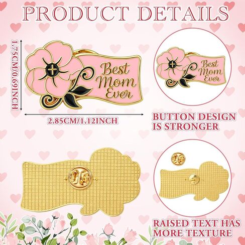 Tondiamo Best Mom Ever Brooches Pink Flower Pins for Women Mother's Day Pins Gifts Bulk Church Mother Gift Flower Enamel Badge Brooches Lapel Pin Cute Dress Accessory for Women's Day Coworker in Saudi Arabia