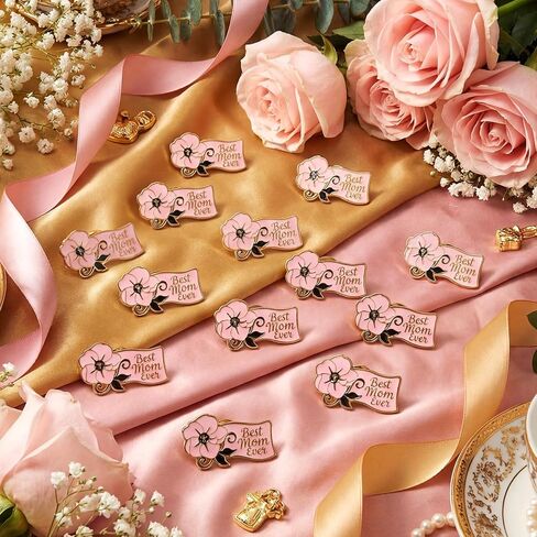 Tondiamo Best Mom Ever Brooches Pink Flower Pins for Women Mother's Day Pins Gifts Bulk Church Mother Gift Flower Enamel Badge Brooches Lapel Pin Cute Dress Accessory for Women's Day Coworker in Saudi Arabia