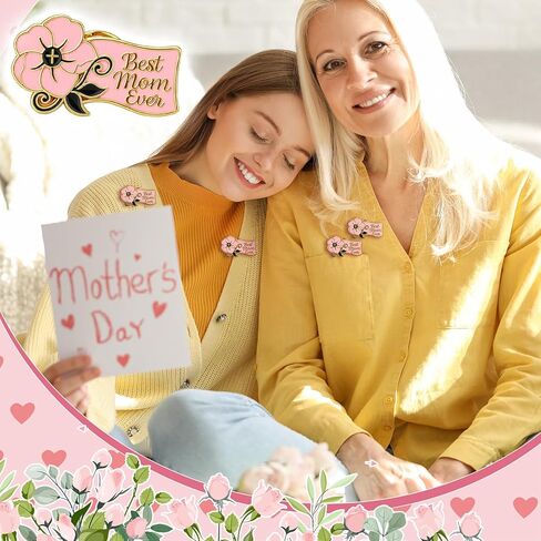 Tondiamo Best Mom Ever Brooches Pink Flower Pins for Women Mother's Day Pins Gifts Bulk Church Mother Gift Flower Enamel Badge Brooches Lapel Pin Cute Dress Accessory for Women's Day Coworker in Saudi Arabia
