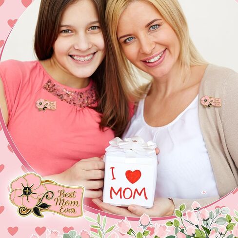 Tondiamo Best Mom Ever Brooches Pink Flower Pins for Women Mother's Day Pins Gifts Bulk Church Mother Gift Flower Enamel Badge Brooches Lapel Pin Cute Dress Accessory for Women's Day Coworker in Saudi Arabia