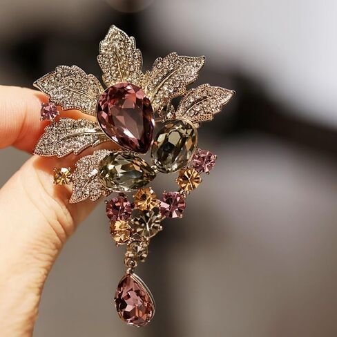 Crystals Brooches for Women, Elegant Sparkling Rhinestone Brooch Pin for Blazer Jacket Dress Coat, Gift for Mothers Day in Saudi Arabia