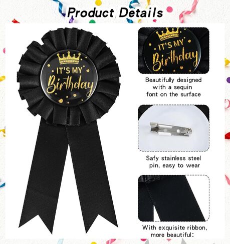 Its My Birthday Pin, Birthday Pin for Men and Women Satin Grosgrain Ribbon Badge Brooch Pins Party Decoration (Black) in Saudi Arabia