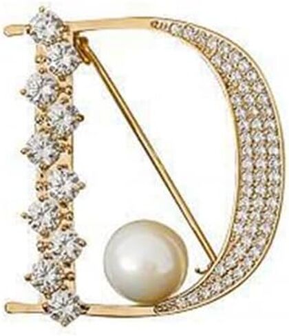 Crystal Pearl Initial Brooch Gold Plated Rhinestone D Letter Alphabet Breastpin Pin Jewelry for Gifts in Saudi Arabia