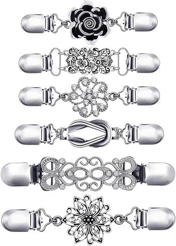 6 Pieces Silver Vintage Dress Cinch Clip for Women Clothing Metal Waist Cincher Clip Retro Sweater Clips for Cardigans Retro Styles Shirt Brooch Clips Durable Shawl Clip Easy-to-use in Saudi Arabia