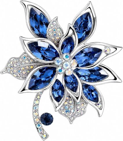 Flower Brooch Blue Elegant Fine Sparkling Crystal Lapel Flower Brooch Pin for Women Clothes Hat Bag Dress Clothing Accessories Jewelry in Kuwait