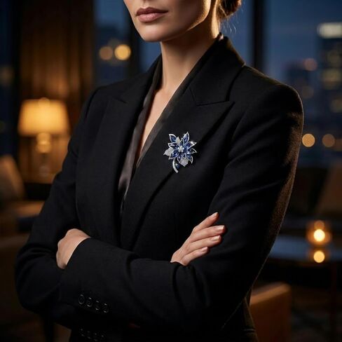 Flower Brooch Blue Elegant Fine Sparkling Crystal Lapel Flower Brooch Pin for Women Clothes Hat Bag Dress Clothing Accessories Jewelry in Kuwait