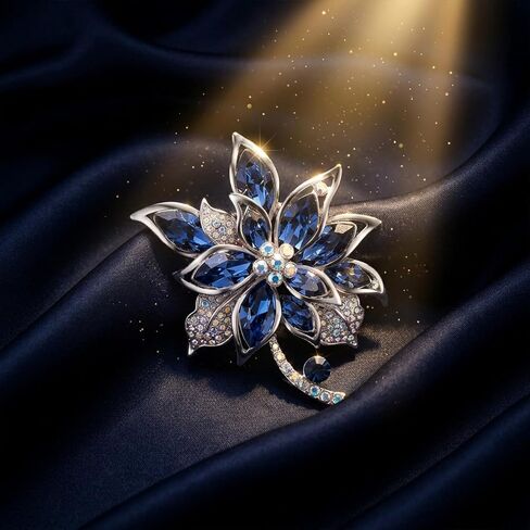 Flower Brooch Blue Elegant Fine Sparkling Crystal Lapel Flower Brooch Pin for Women Clothes Hat Bag Dress Clothing Accessories Jewelry in Kuwait