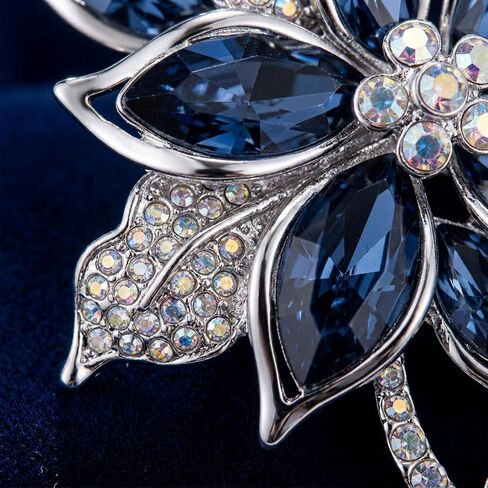 Flower Brooch Blue Elegant Fine Sparkling Crystal Lapel Flower Brooch Pin for Women Clothes Hat Bag Dress Clothing Accessories Jewelry in Kuwait