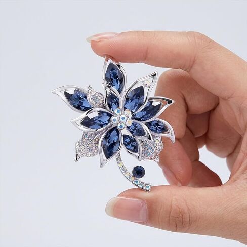 Flower Brooch Blue Elegant Fine Sparkling Crystal Lapel Flower Brooch Pin for Women Clothes Hat Bag Dress Clothing Accessories Jewelry in Kuwait