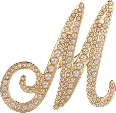 A-Z Initial 26 Letter Brooch Pins, Gold Faux Pearl Alphabet Badges Breastpin for Hat Bag Dress Coat Suit Accessory, Elegant Name Personalized Gifts for Women Men in Saudi Arabia