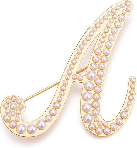 Initial Letter Brooch Pin Pearl Letter Brooches Golden Pins Accessories Jewelry Birthday Chrisrmas Gift for Women in Saudi Arabia