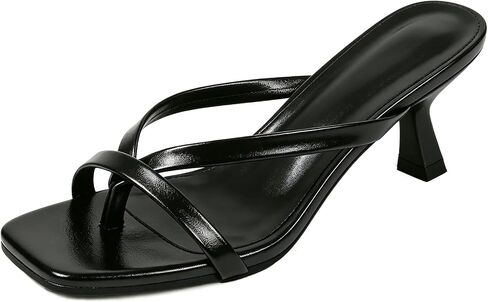Women's Square Toe Heeled Flip Flops Fashion Kitten Heel Thong Sandals Strappy Slide Mules Casual Summer Dress Party Mid Heel Slip On Sandals for Wedding Prom Evening in Kuwait