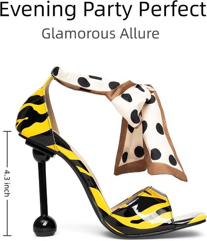 Women's Square Open Toe Zebra Print Heeled Sandals Polka Dot Ribbon Bow Ankle Strap 4.3 Inch Ball Stiletto Party Club Dress Shoes in Saudi Arabia