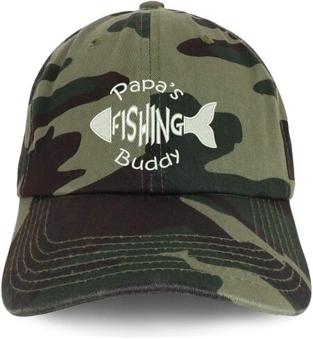 Trendy Apparel Shop Papa's Fishing Buddy Embroidered Soft Crown 100% Brushed Cotton Cap in Kuwait