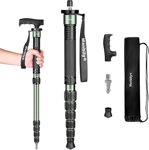Camera Monopod Aluminum Portable Compact Lightweight Travel Monopod with Carrying Bag Walking Stick Handle, for DSLR Canon Nikon Sony Video Camcorder (Olive Green) in Saudi Arabia