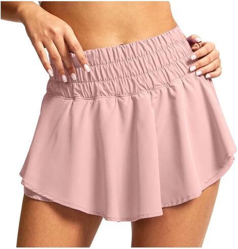 Double Ruffles Athletic Shorts for Women - High Waisted Flowy Tennis Workout Yoga Running Tiered Skorts in Kuwait