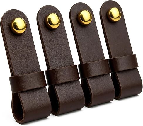 Leather Curtain Rod Holders 4 Pack, Genuine Leather Curtain Rod Brackets with Screws & Gold Caps, Handmade Wall Mounted Curtain Rod Hangers for Curtains, Blankets & Tapestries, Dark Drown in Kuwait