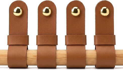 Leather Curtain Rod Holders 4 Pack, Genuine Leather Curtain Rod Brackets with Screws & Gold Caps, Handmade Wall Mounted Curtain Rod Hangers for Curtains, Blankets & Tapestries, Dark Drown in Kuwait