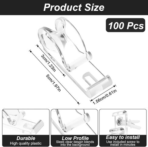 100 Sets Roller Shade Clear Safety Chain and Cord Guide Curtain P Clip Blind Cord Holder Fixation Hook Bead Chain Tension Device with Screws for Roller Vertical and Roman Shades in Saudi Arabia