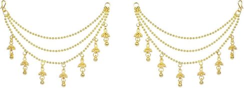 Efulgenz Indian Traditional Ear Chains for Earring support Indian Bridal Jewelry for Wedding Gold Tone Indian Jewelry for Women Layered Jhumka Tassels Charms Ear Support Chain Hair Accessory in Kuwait
