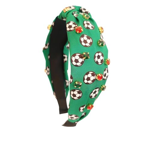 Soccer Balls Headband for Women, Crystal Knotted Hairband, Football Printed Wide Top Rhinestone Knotted Headbands Sport Theme Hairband Soccer Party Game Hair Accessories Game Day Gifts in Saudi Arabia