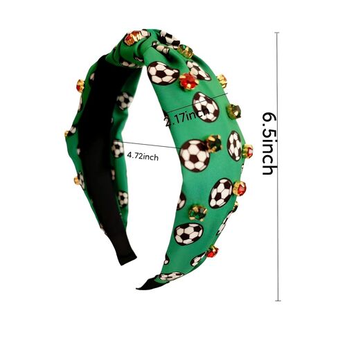Soccer Balls Headband for Women, Crystal Knotted Hairband, Football Printed Wide Top Rhinestone Knotted Headbands Sport Theme Hairband Soccer Party Game Hair Accessories Game Day Gifts in Saudi Arabia