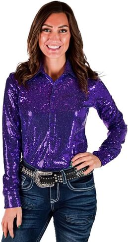 Purple Sequin Pullover with Medium Weight & Stretch by Cowgirl Tuff Company in Saudi Arabia