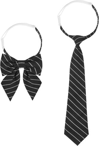 Pre-tied Neckties for Women Girls, 2Pcs Striped Ties in Black White, Adjustable Bow Neck Tie for Uniform School Cosplay Wedding Party Prom in Saudi Arabia