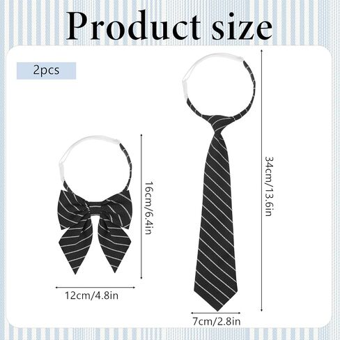 Pre-tied Neckties for Women Girls, 2Pcs Striped Ties in Black White, Adjustable Bow Neck Tie for Uniform School Cosplay Wedding Party Prom in Saudi Arabia