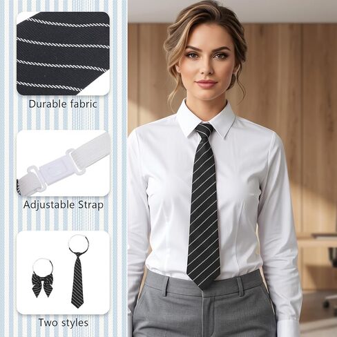 Pre-tied Neckties for Women Girls, 2Pcs Striped Ties in Black White, Adjustable Bow Neck Tie for Uniform School Cosplay Wedding Party Prom in Saudi Arabia