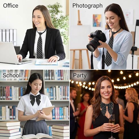 Pre-tied Neckties for Women Girls, 2Pcs Striped Ties in Black White, Adjustable Bow Neck Tie for Uniform School Cosplay Wedding Party Prom in Saudi Arabia